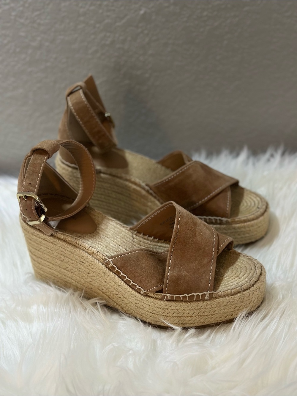& Other Stories Tan Suede Espadrille Wedge Sandals